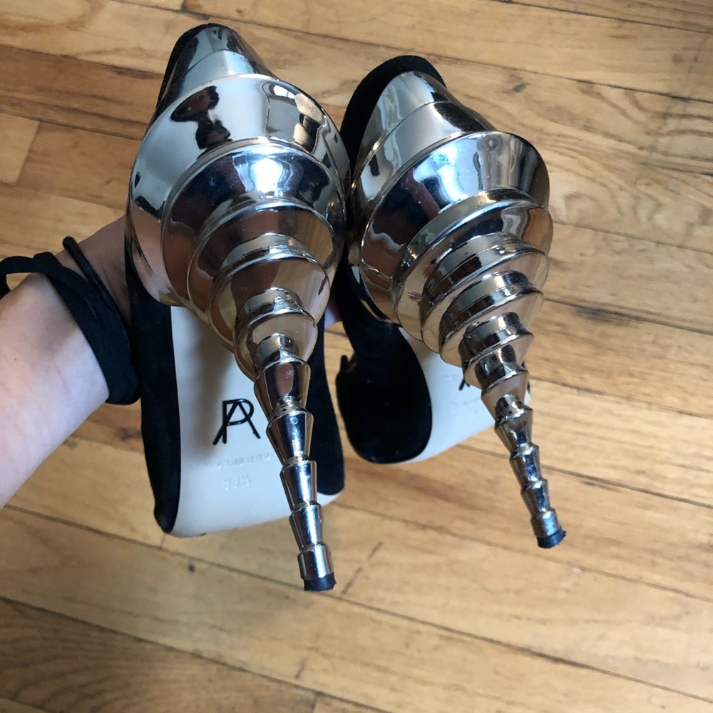 Paul Andrew Black Suede Pumps with Sculptural Silver Heel - Picture 5 of 6
